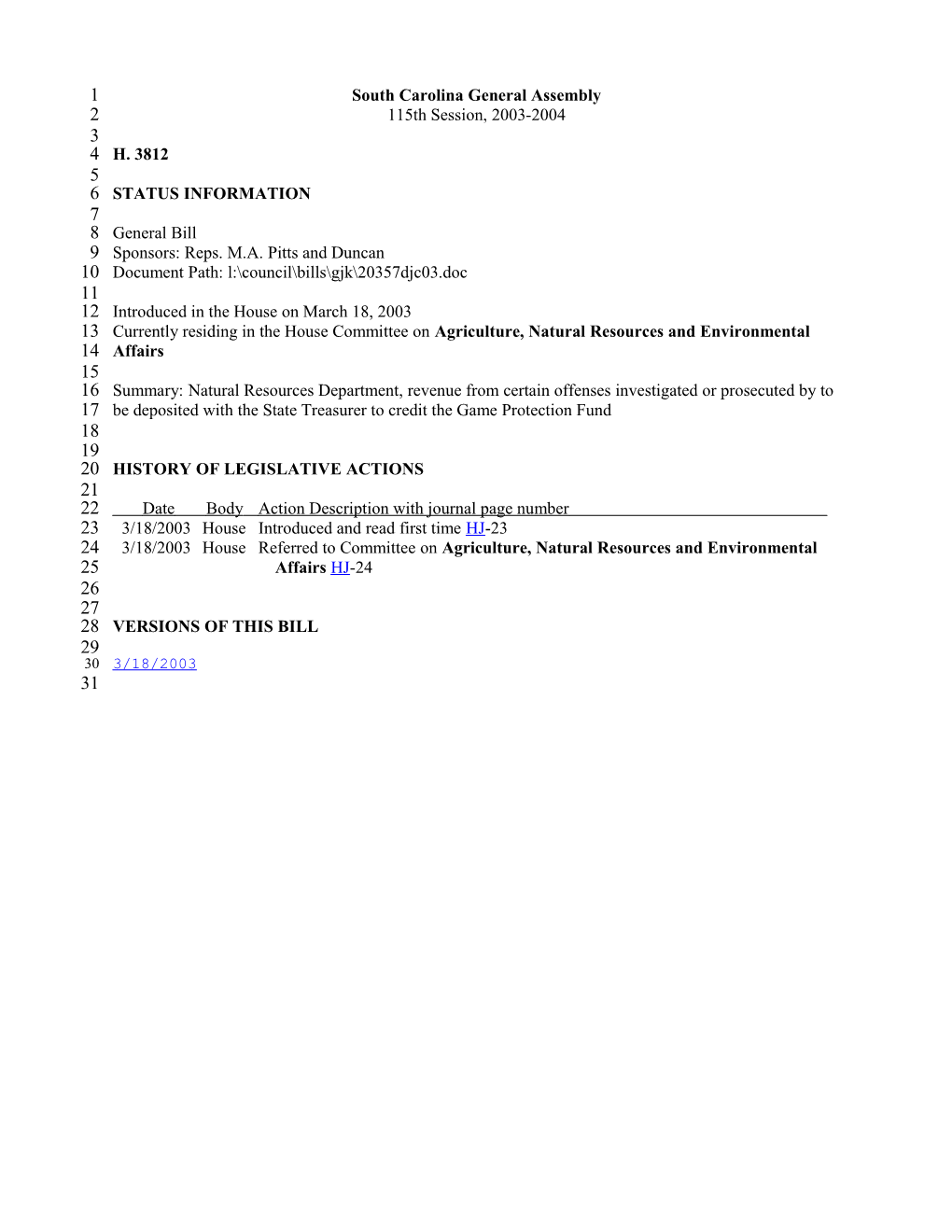 2003-2004 Bill 3812: Natural Resources Department, Revenue from Certain Offenses Investigated