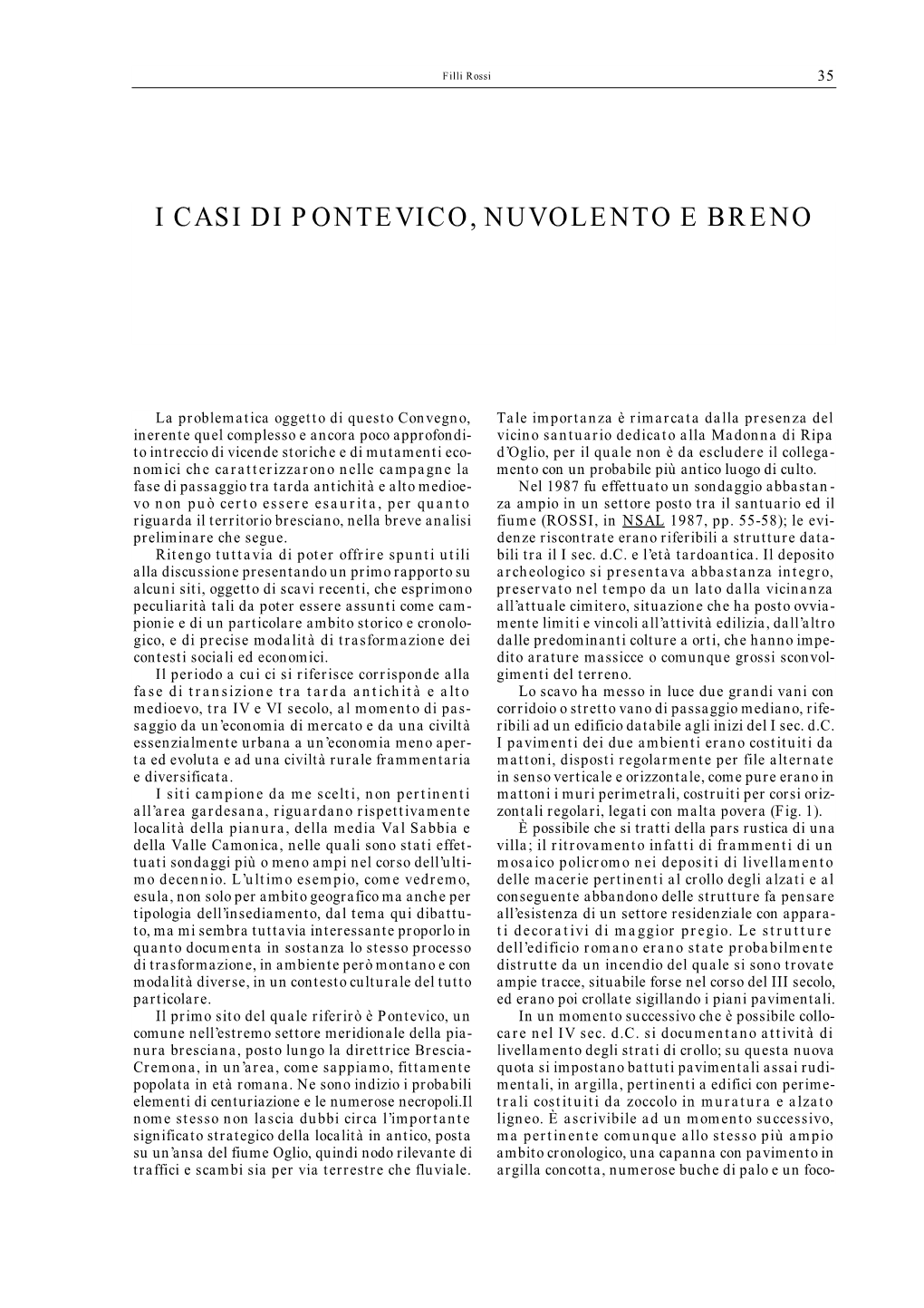 F. ROSSI, I Casi Di Pontevico, Nuvolento E Breno, P. 35