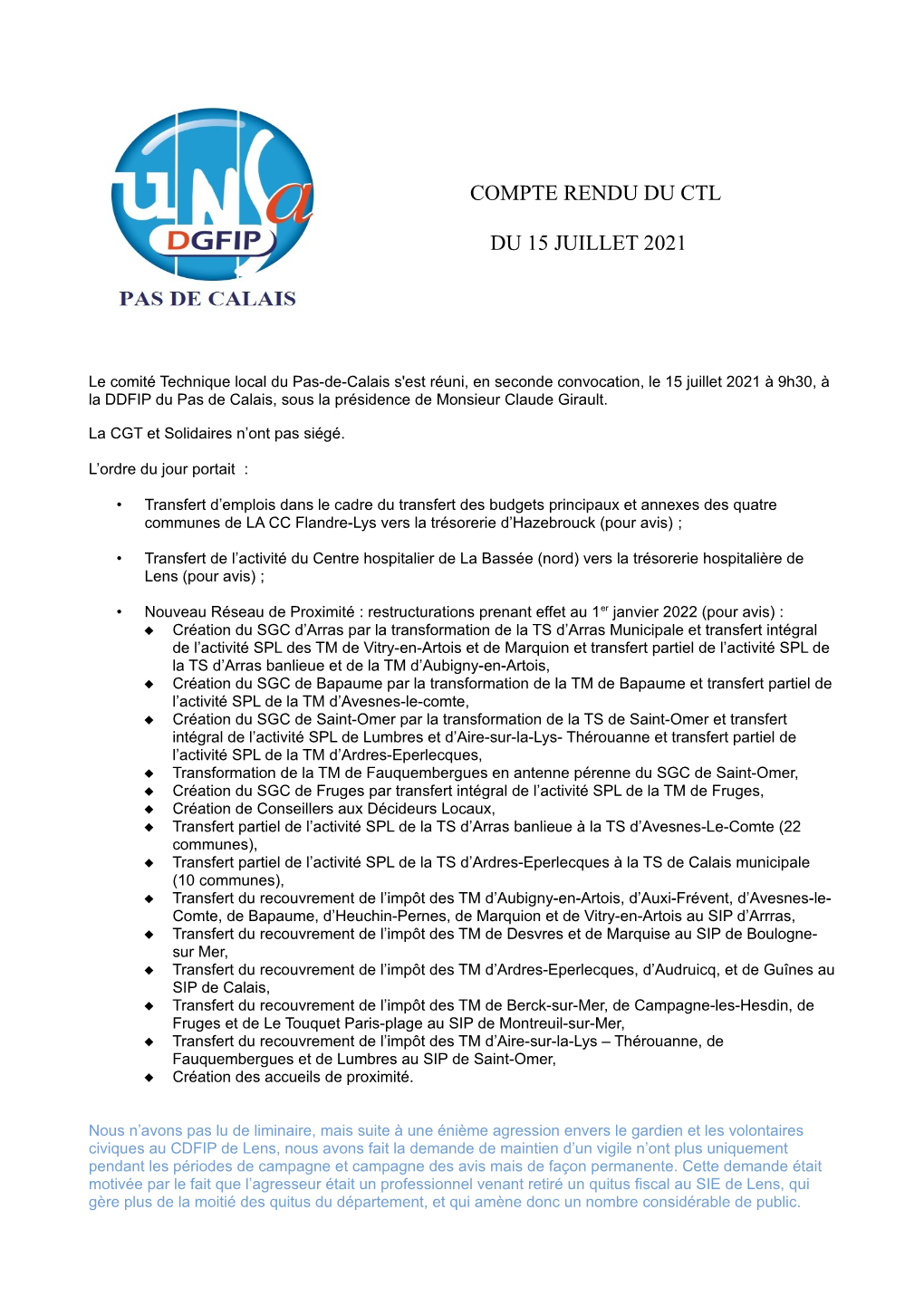 Compte Rendu Du Ctl Du 15 Juillet 2021