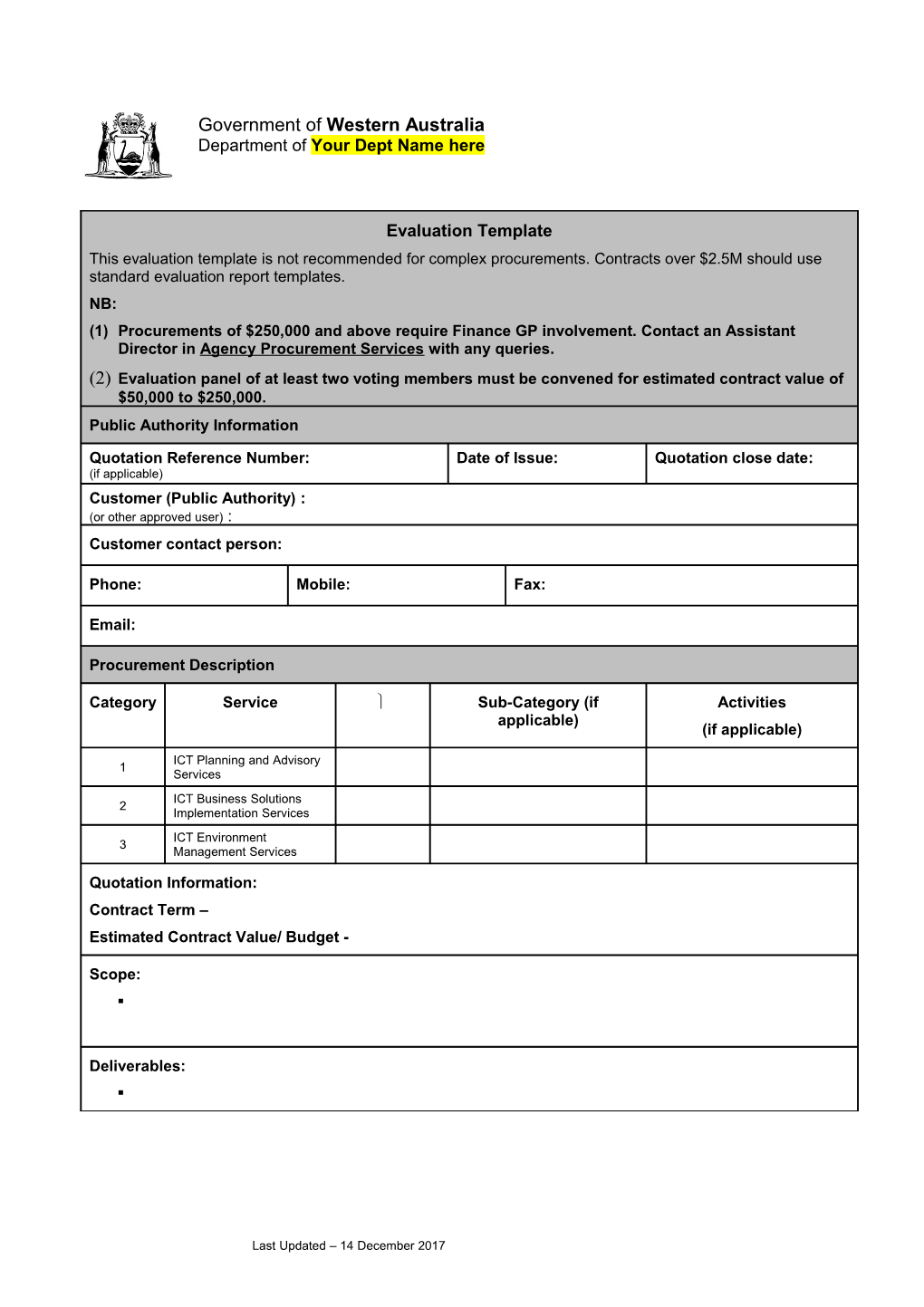 ICT Services Evaluation Template