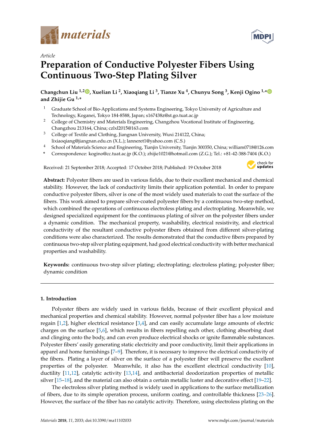 Preparation of Conductive Polyester Fibers Using Continuous Two-Step Plating Silver