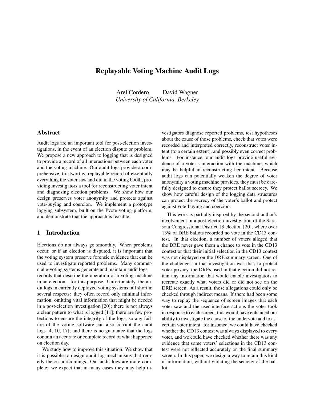 Replayable Voting Machine Audit Logs