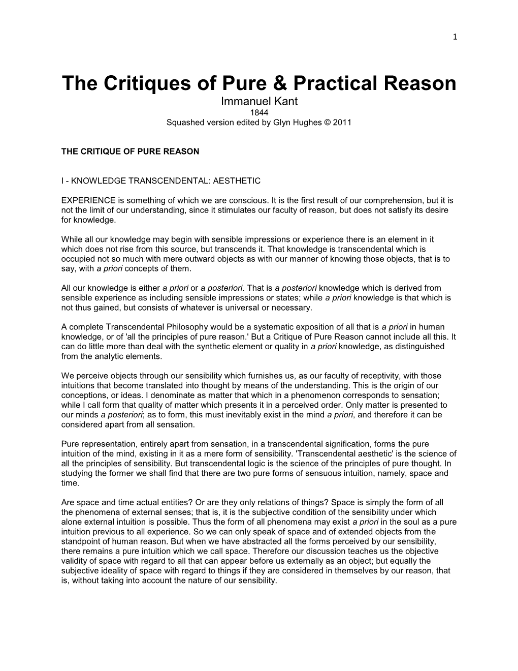 The Critiques of Pure & Practical Reason