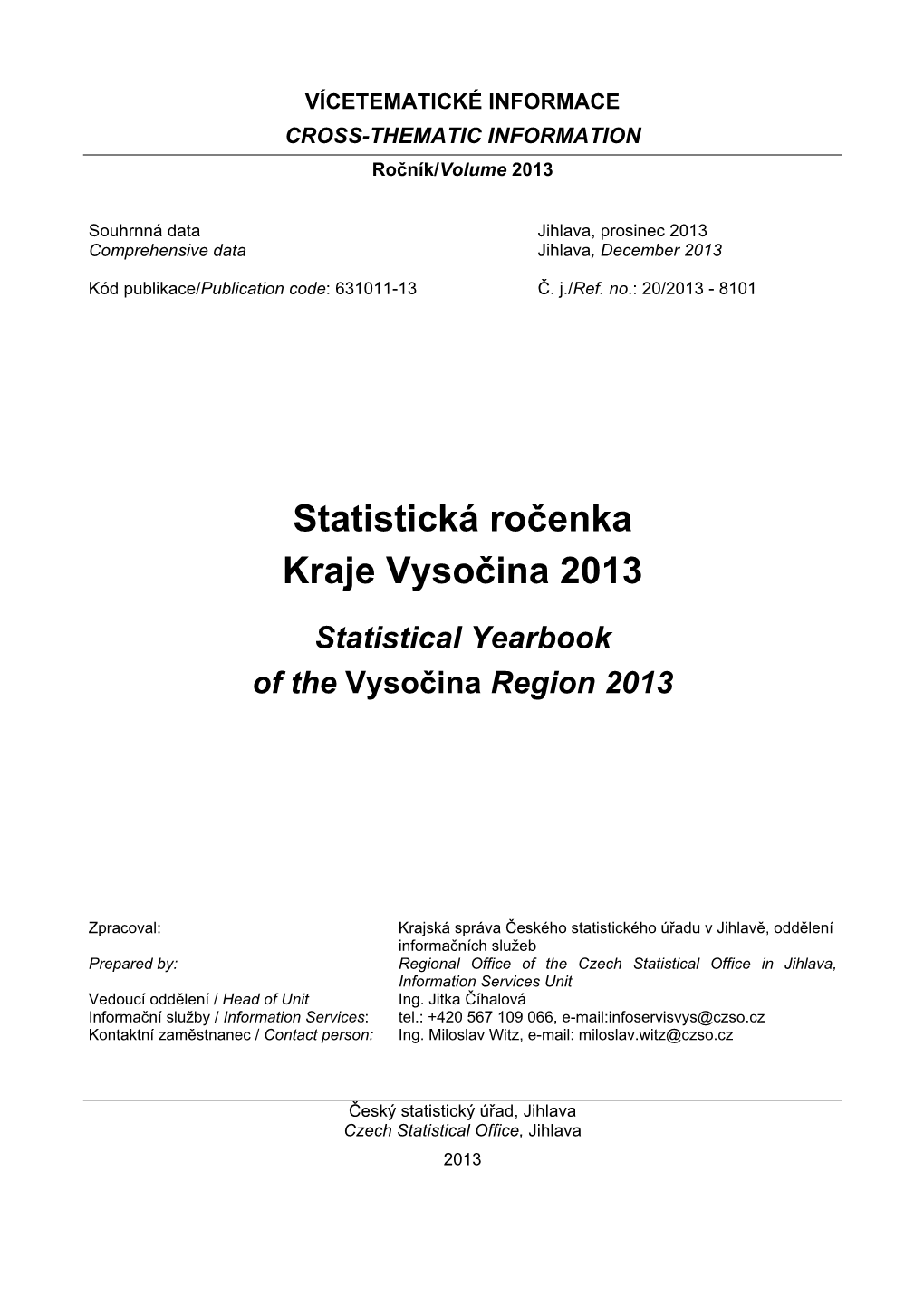 Statistická Ročenka Kraje Vysočina 2013