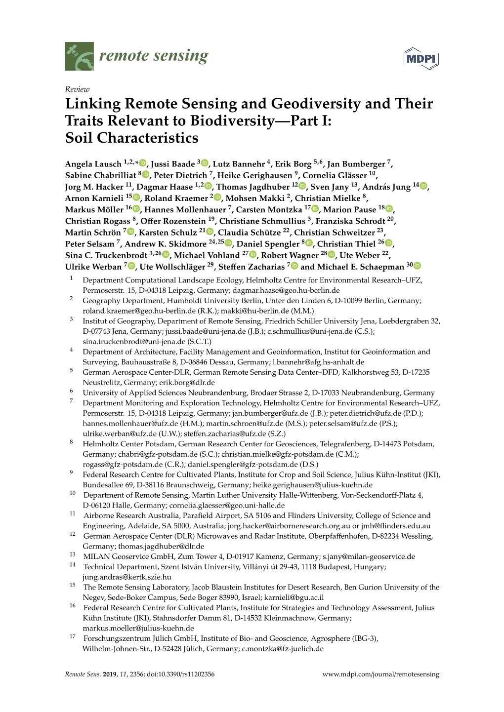 Linking Remote Sensing and Geodiversity and Their Traits Relevant to Biodiversity—Part I: Soil Characteristics