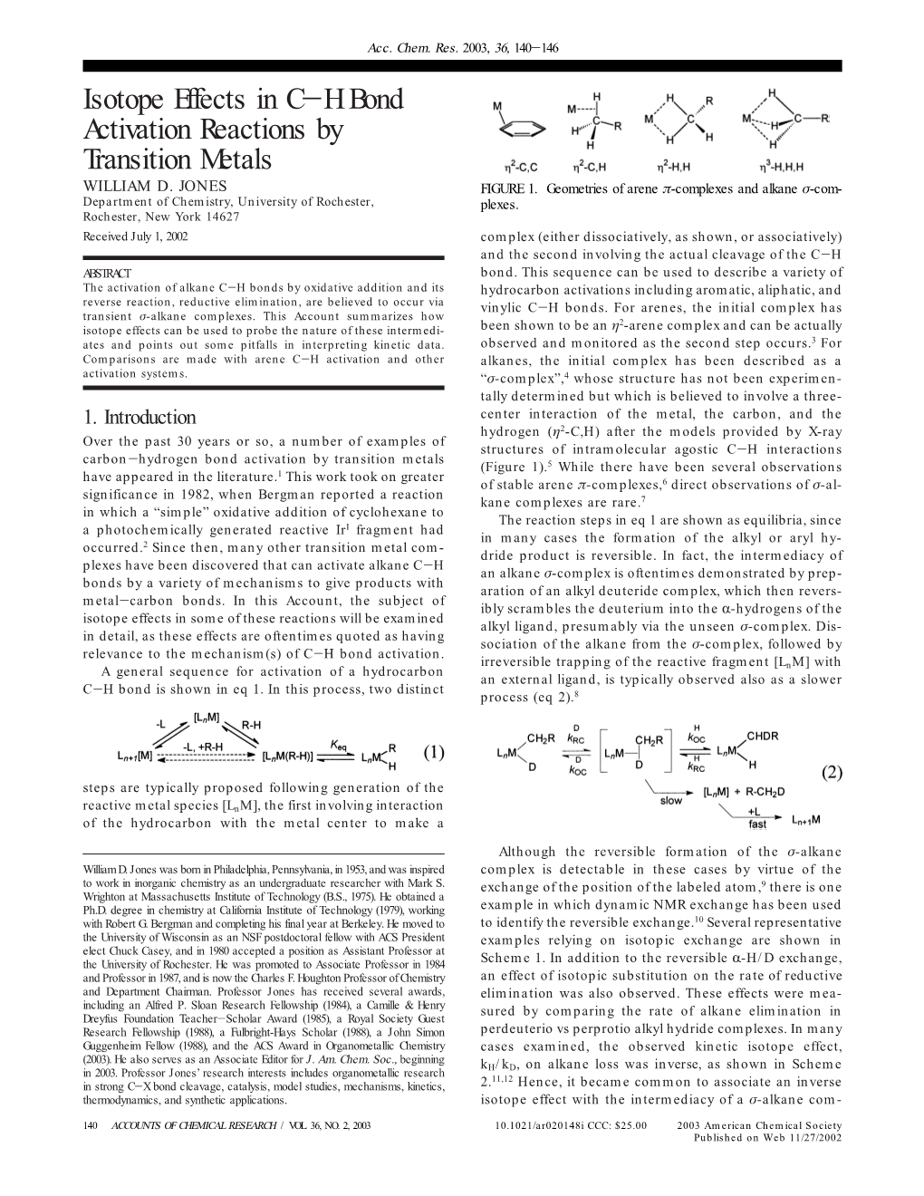 Isotope Effects in C-H Bond Activation Reactions by Transition Metals WILLIAM D