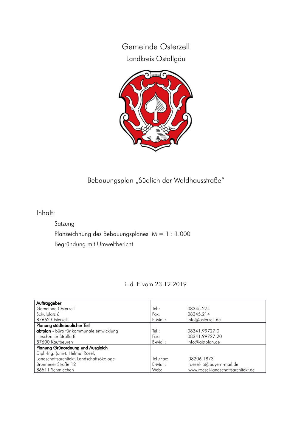 Landkreis Ostallgäu Bebauungsplan „Südlich Der Waldhausstraße“