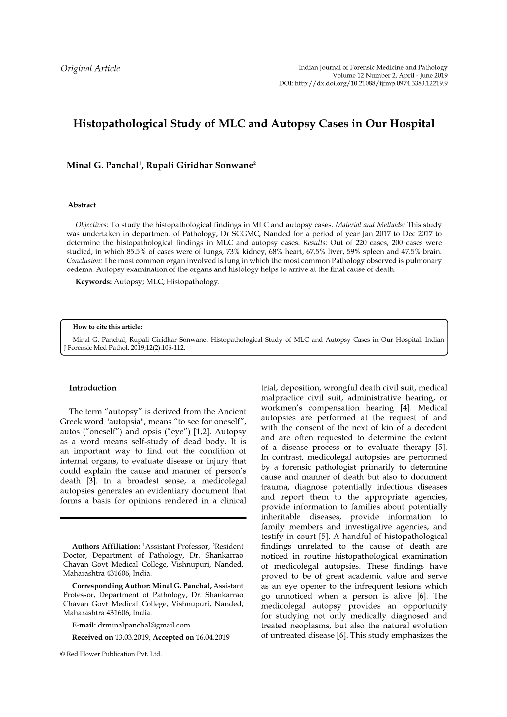 Histopathological Study of MLC and Autopsy Cases in Our Hospital