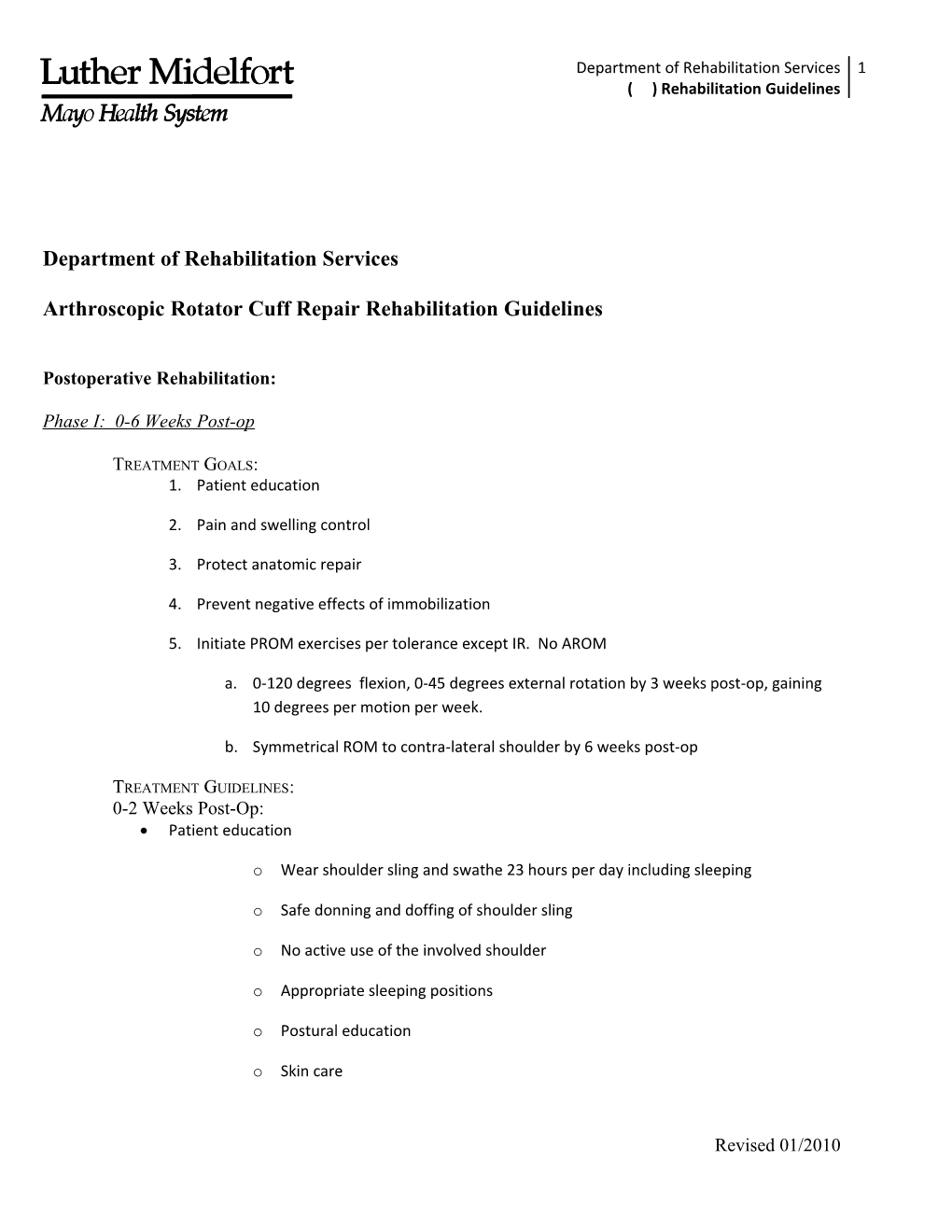 Total Shoulder Arthroplasty Rehabilitation Guidelines s1