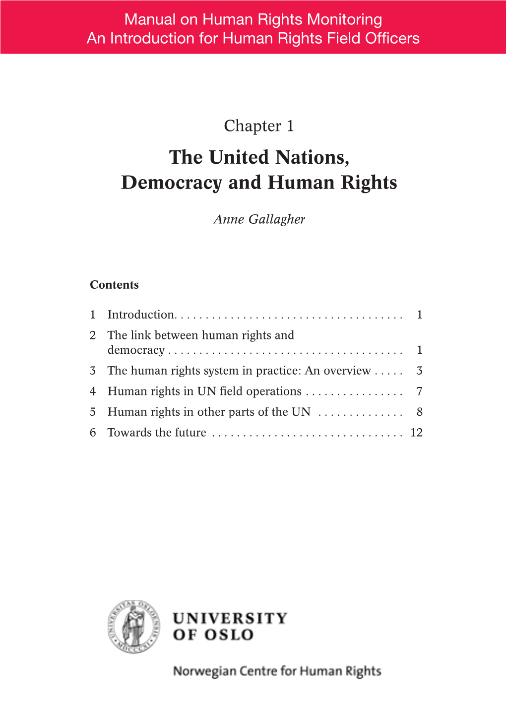 Chapter 1: the United Nations, Democracy and Human Rights