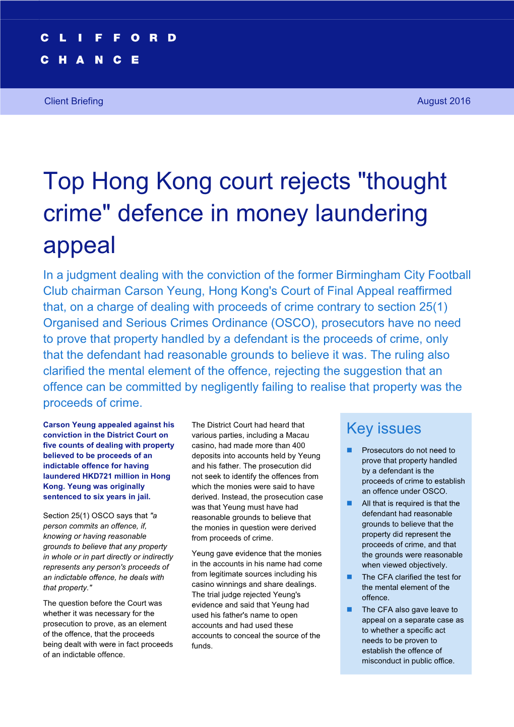 Top Hong Kong Court Rejects "Thought Crime" Defence in Money Laundering Appeal 1