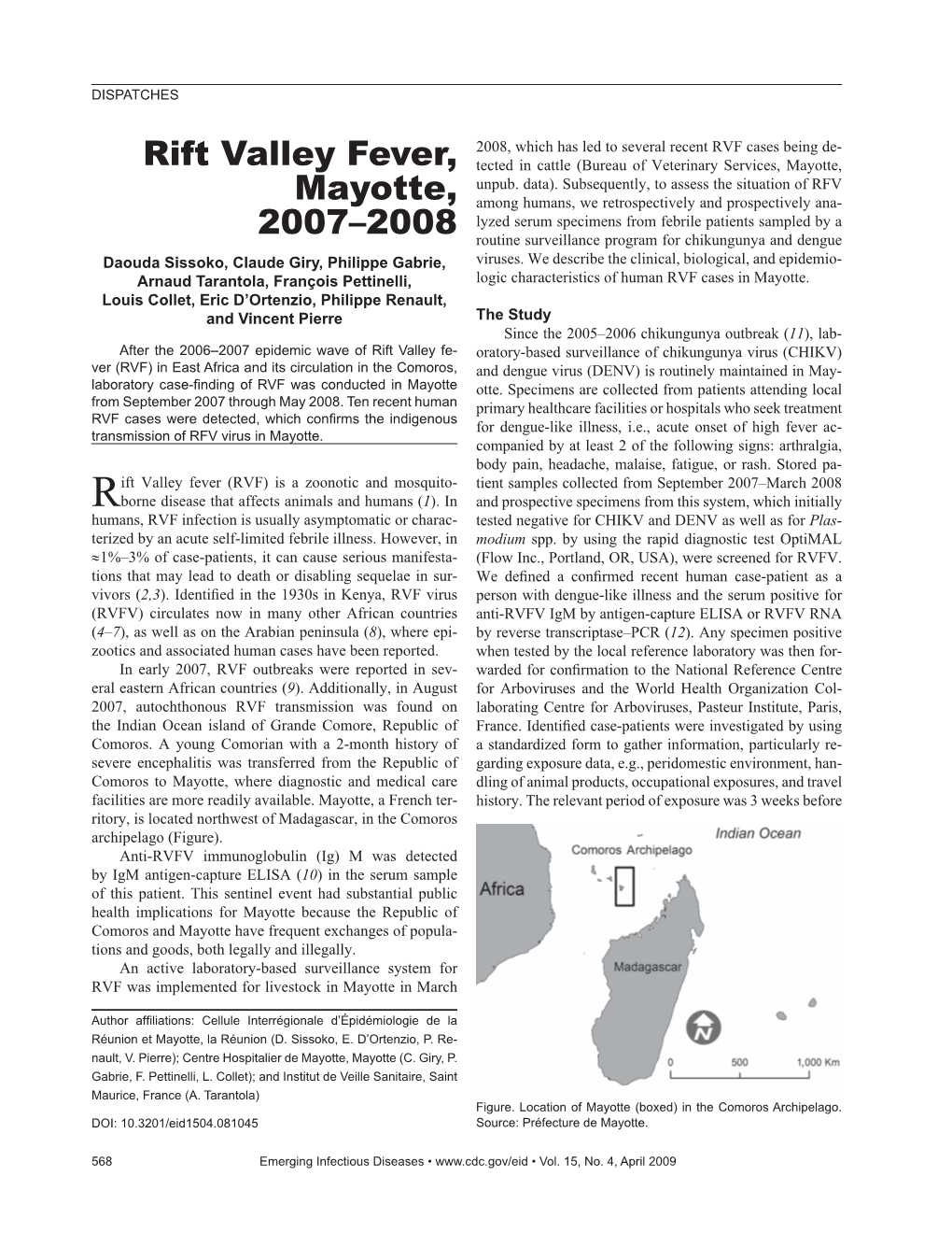 Rift Valley Fever, Mayotte, 2007–2008