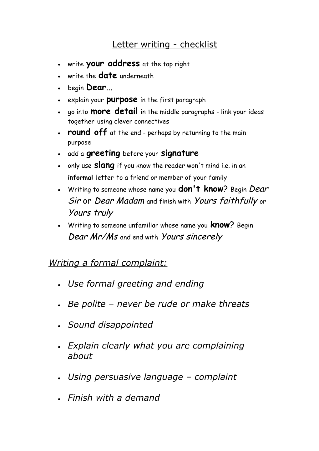 Letter of Complaint - Checklist