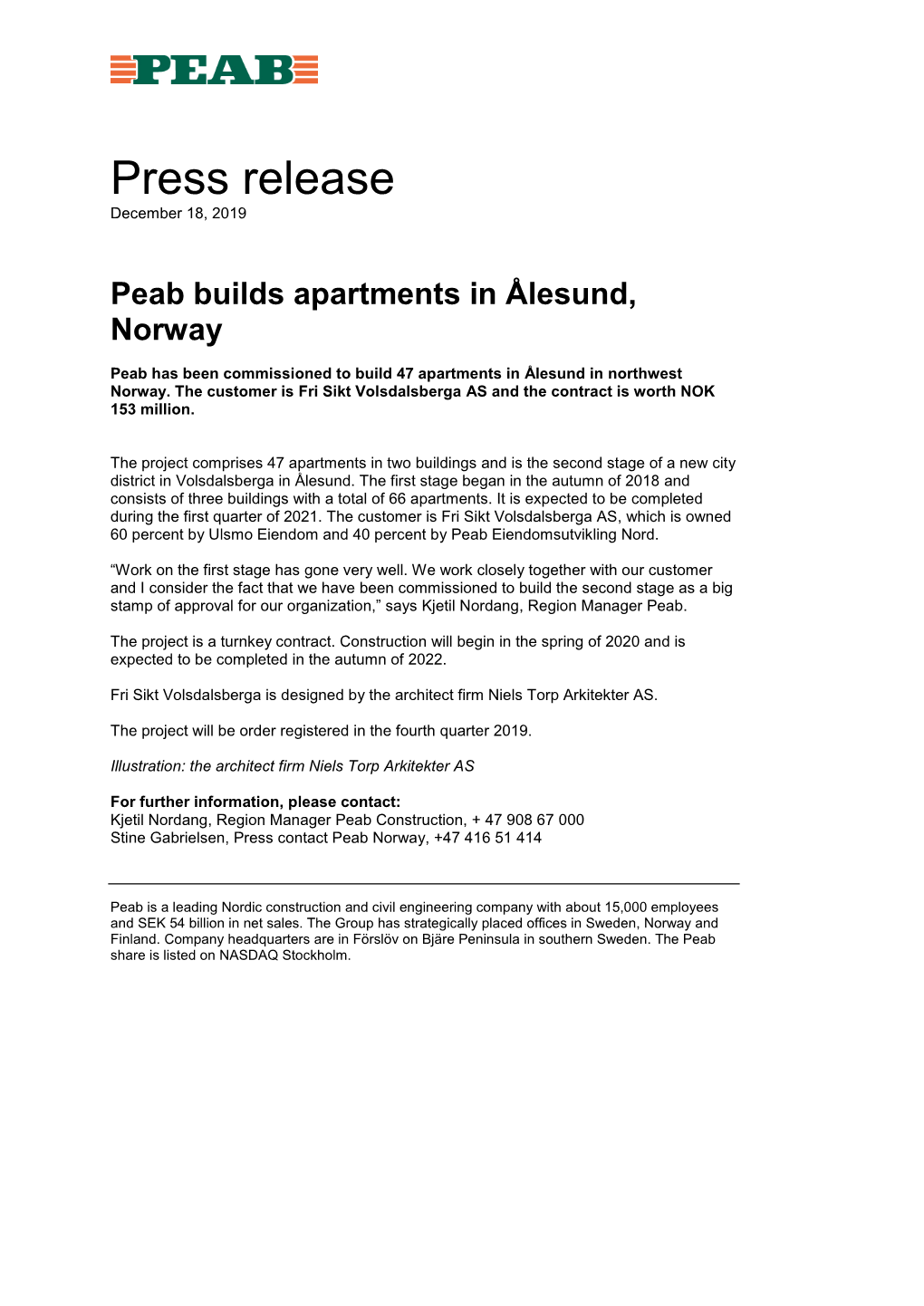 Peab Builds Apartments in Ålesund, Norway