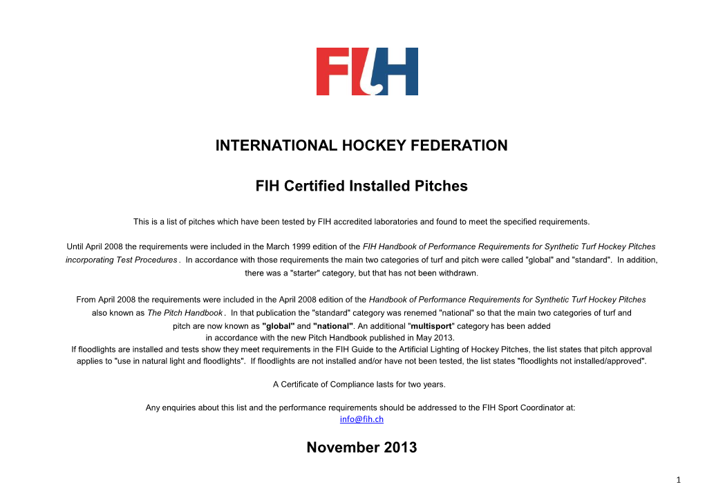 INTERNATIONAL HOCKEY FEDERATION FIH Certified