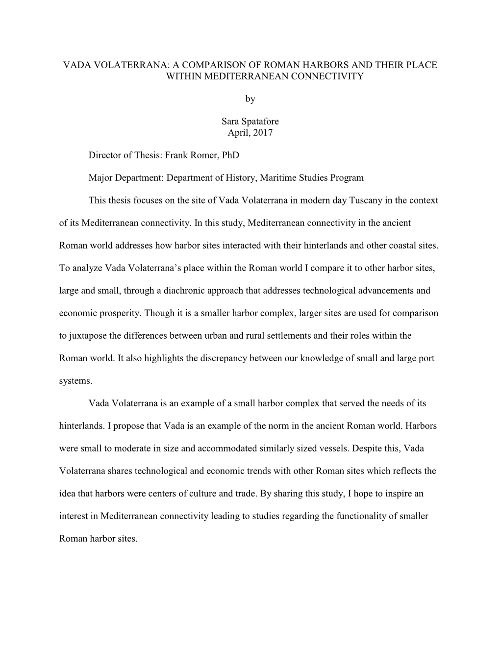 Vada Volaterrana: a Comparison of Roman Harbors and Their Place Within Mediterranean Connectivity