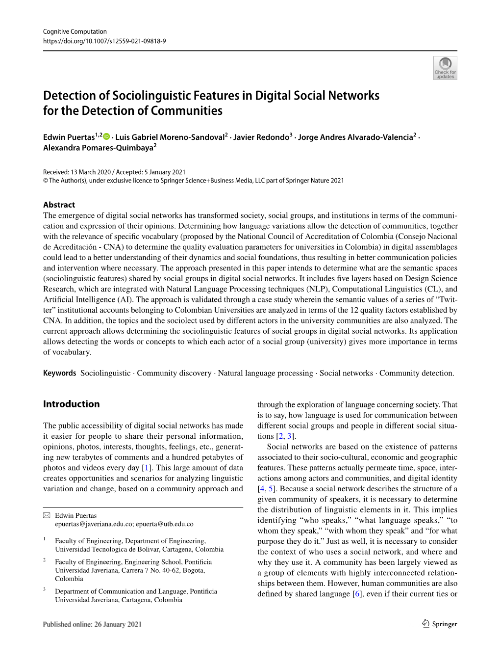 Detection of Sociolinguistic Features in Digital Social Networks for the Detection of Communities