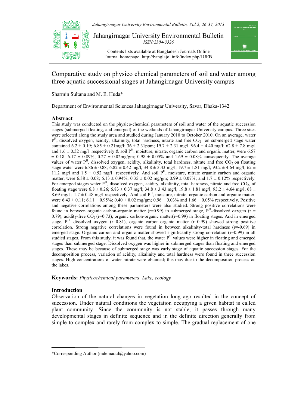 Jahangirnagar Universit Comparative Study on Physico Chemica Three