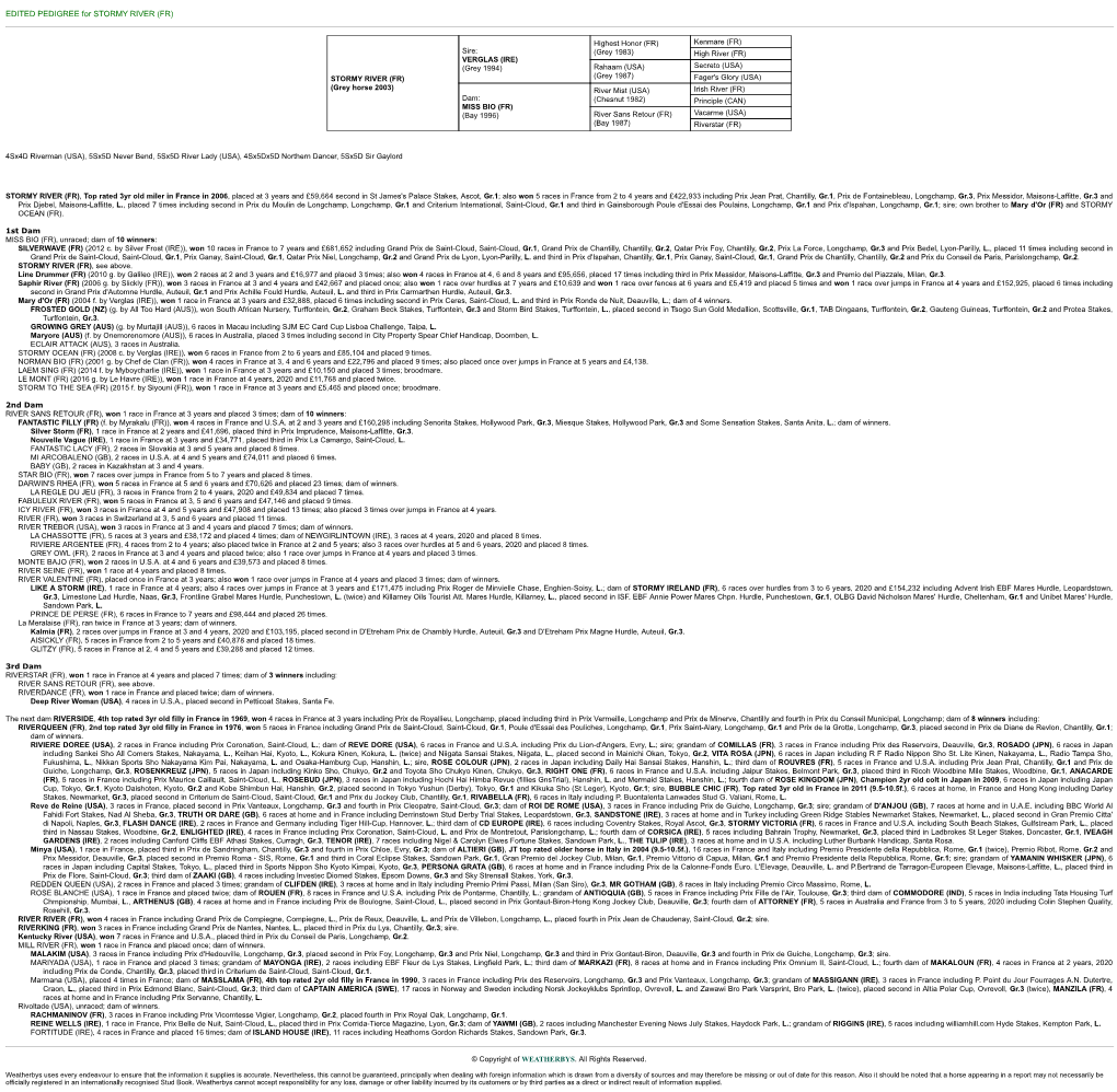 EDITED PEDIGREE for STORMY RIVER (FR)