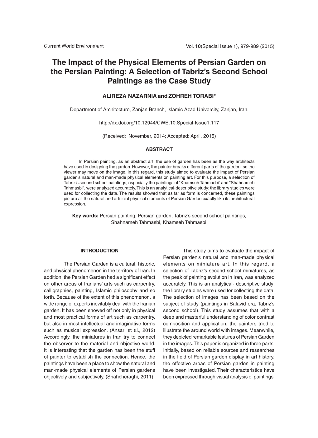 The Impact of the Physical Elements of Persian Garden on the Persian Painting: a Selection of Tabriz’S Second School Paintings As the Case Study