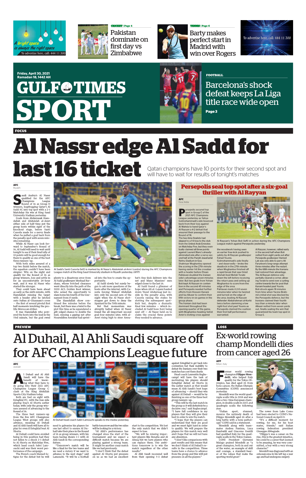 SPORT Page 3 FOCUS Al Nassr Edge Al Sadd For