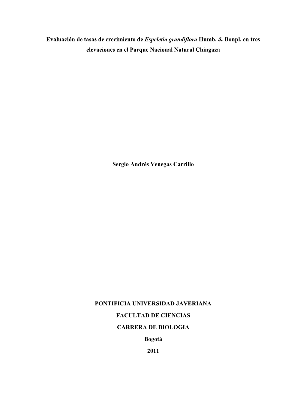 Evaluación De Tasas De Crecimiento De Espeletia Grandiflora Humb
