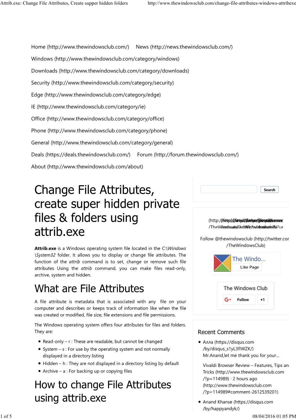 Attrib.Exe: Change File Attributes, Create Supper Hidden Folders