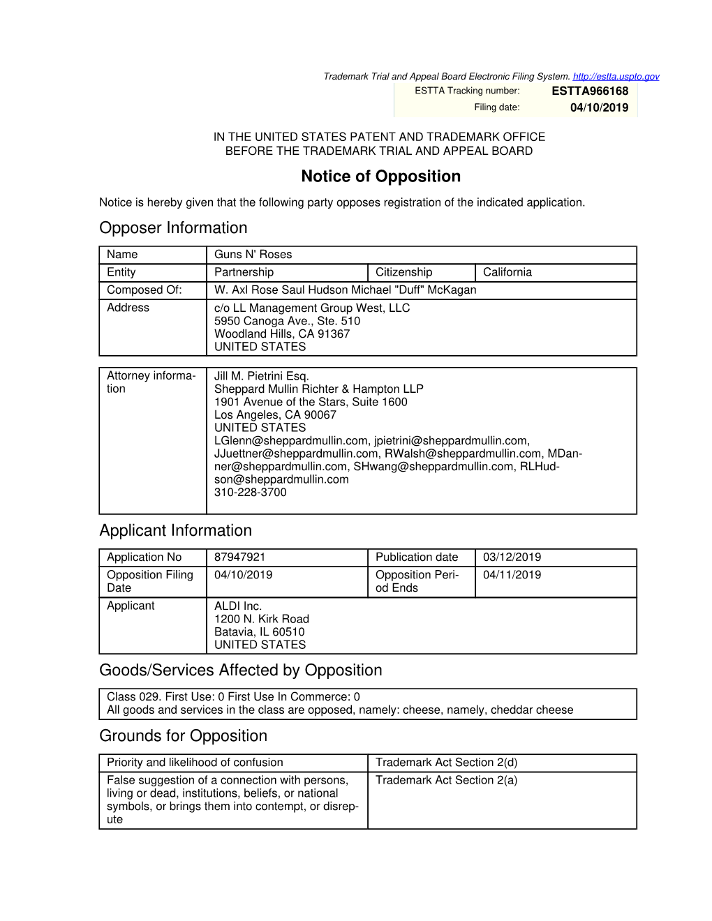 Guns N' Roses Entity Partnership Citizenship California Composed Of: W