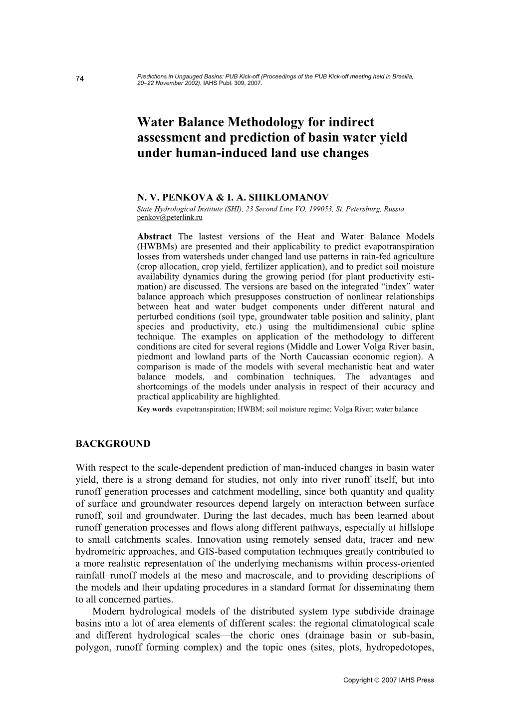 Water Balance Methodology for Indirect Assessment and Prediction of Basin Water Yield Under Human-Induced Land Use Changes