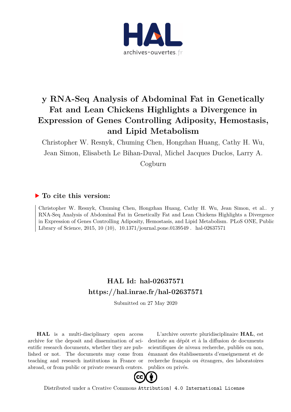 Y RNA-Seq Analysis of Abdominal Fat in Genetically Fat And