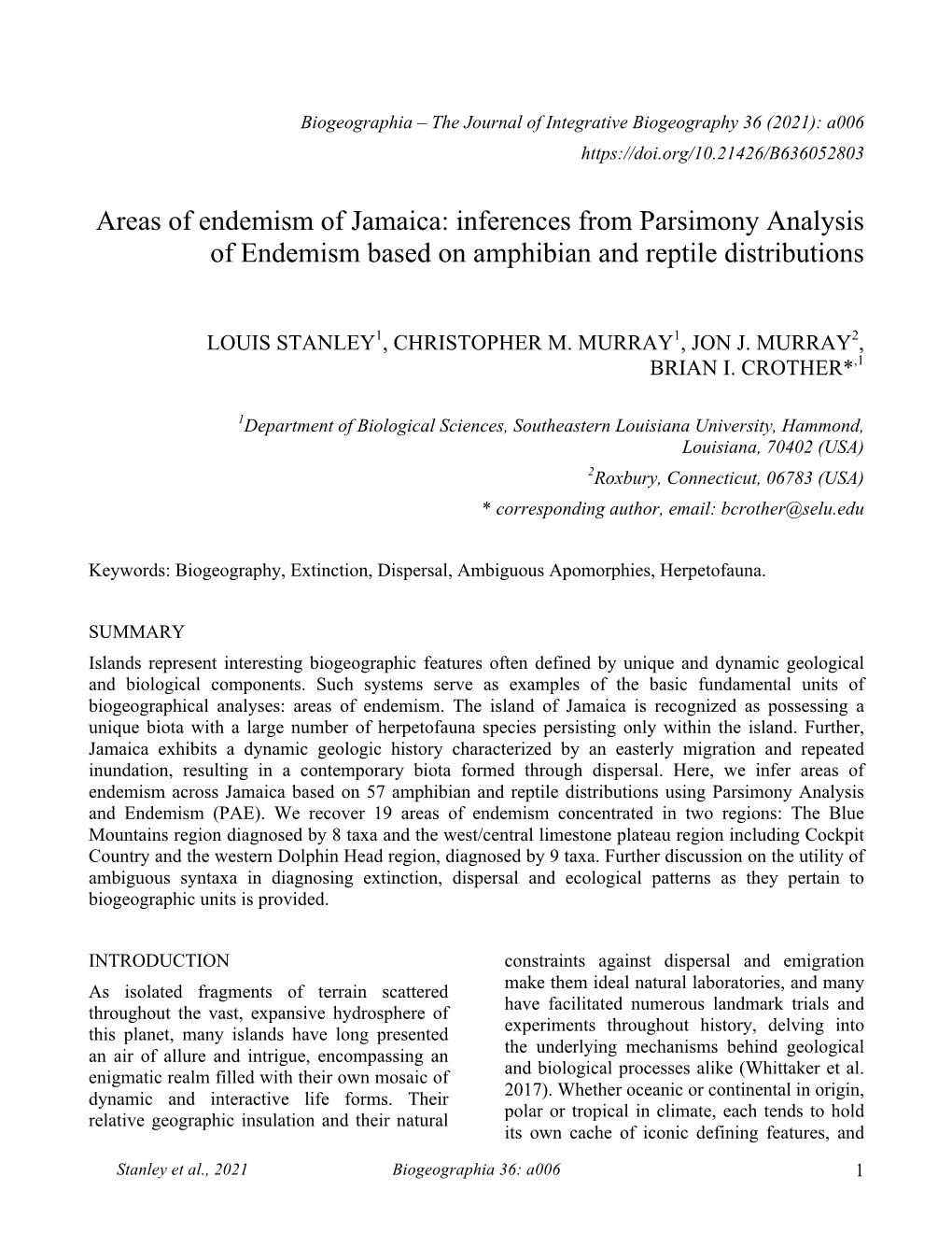 Inferences from Parsimony Analysis of Endemism Based on Amphibian and Reptile Distributions