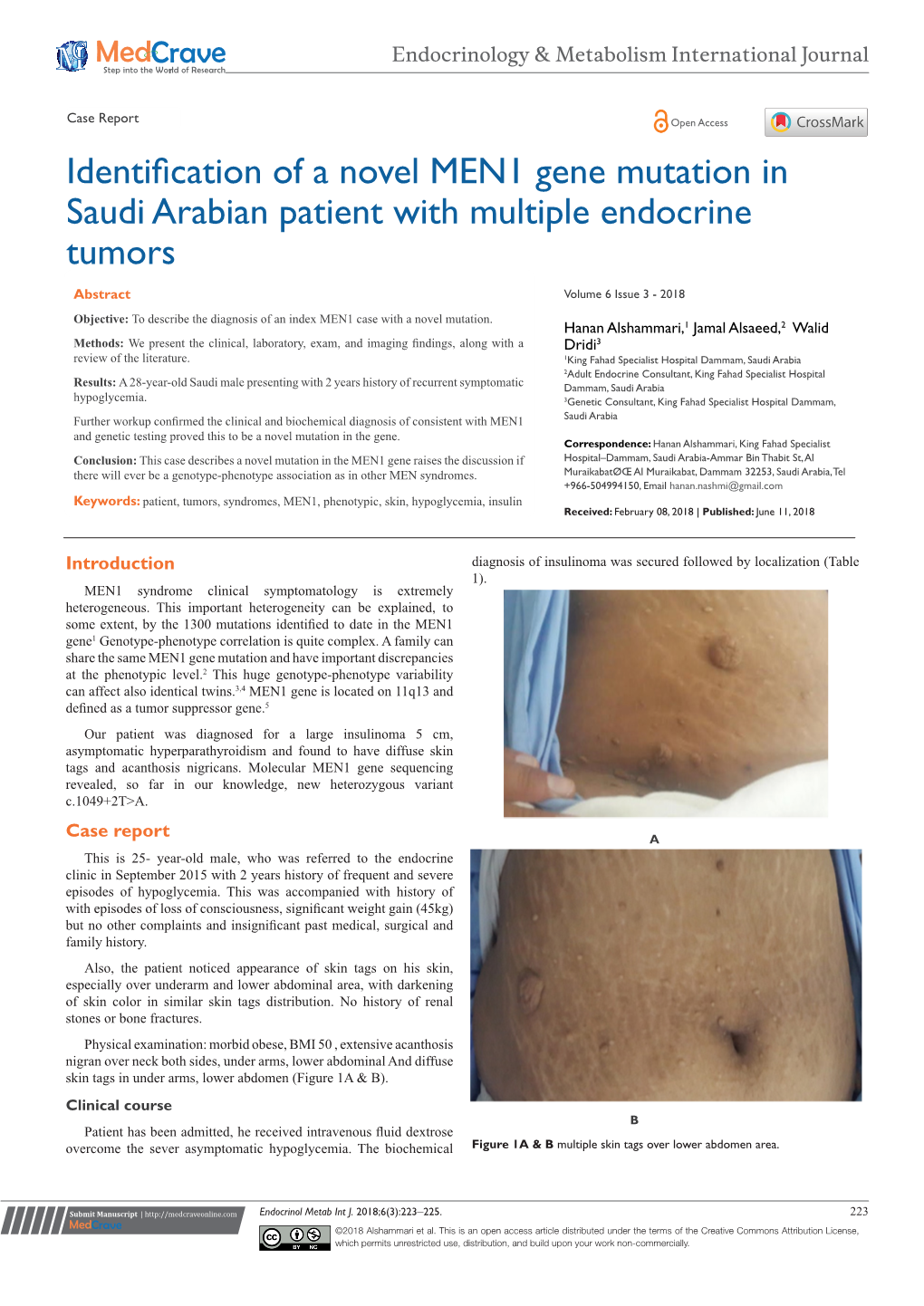 Identification of a Novel MEN1 Gene Mutation in Saudi Arabian Patient with Multiple Endocrine Tumors