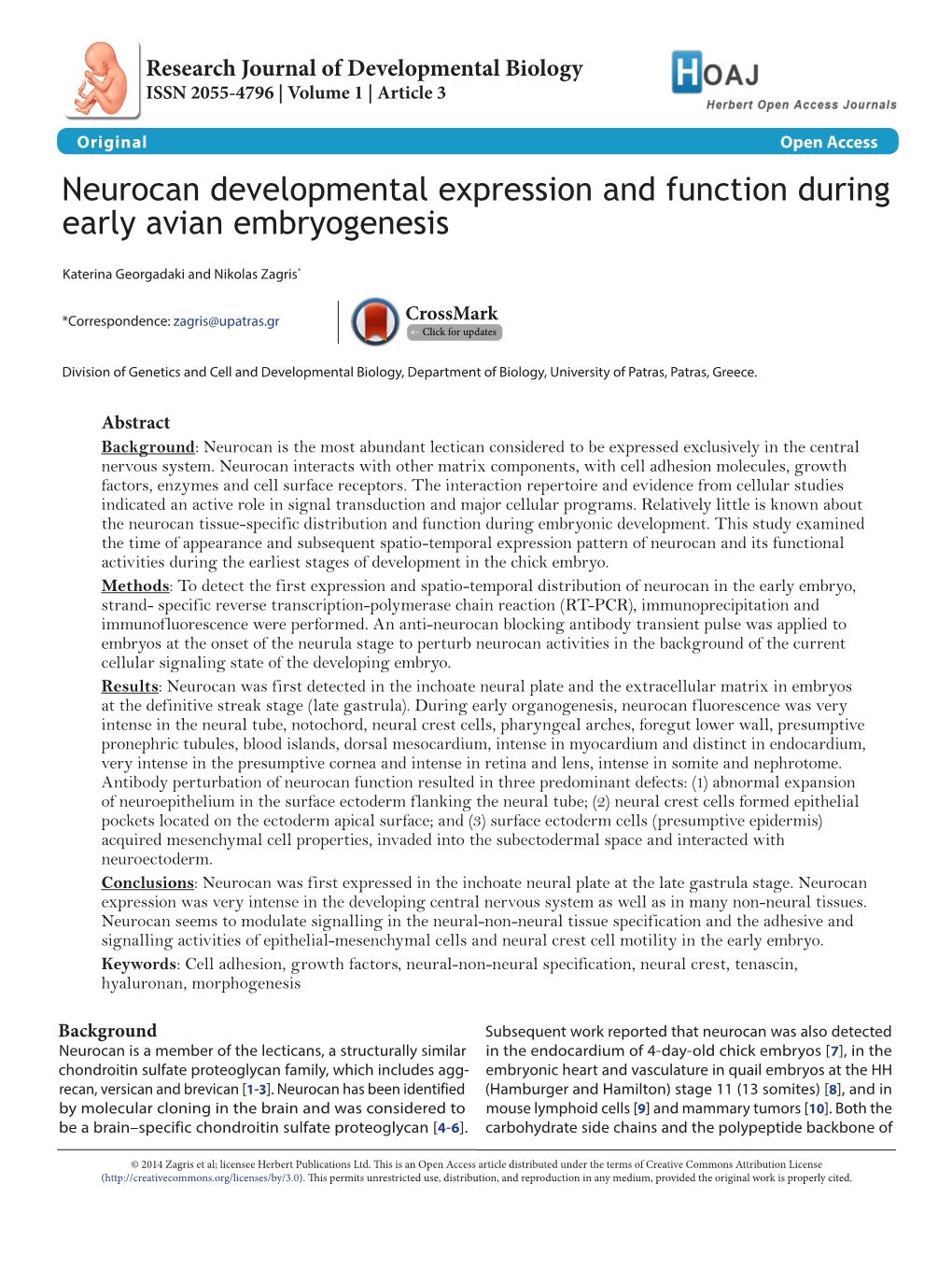 Neurocan Developmental Expression and Function During Early Avian Embryogenesis