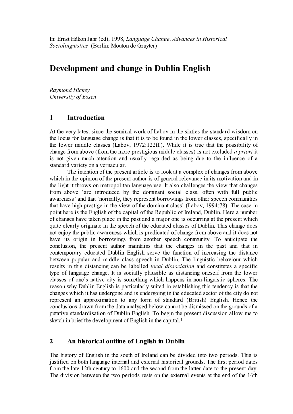 Development and Change in Dublin English