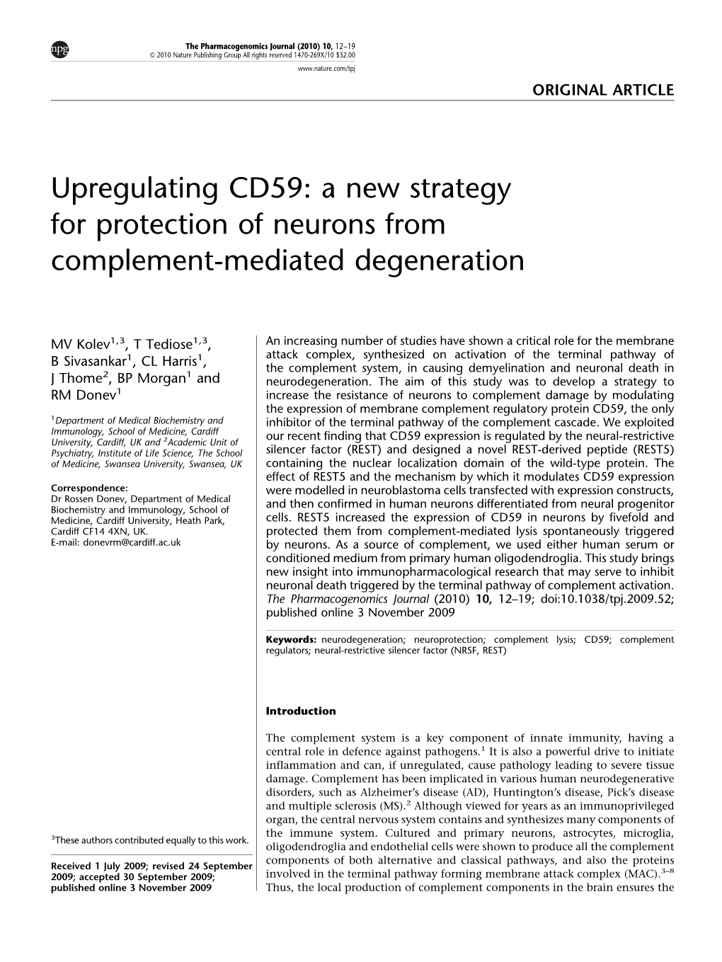 Upregulating CD59: a New Strategy for Protection of Neurons from Complement-Mediated Degeneration