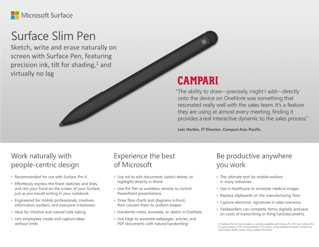 Surface Slim Pen Sketch, Write and Erase Naturally on Screen with Surface Pen, Featuring Precision Ink, Tilt for Shading,1 and Virtually No Lag