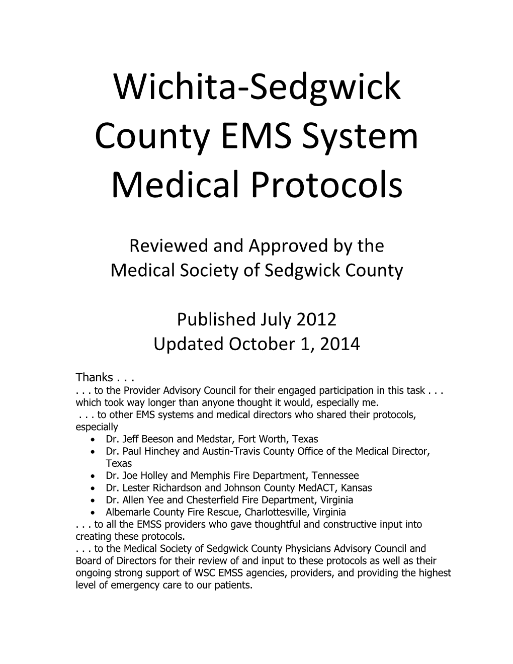 Wichita-Sedgwick County EMS System Medical Protocols