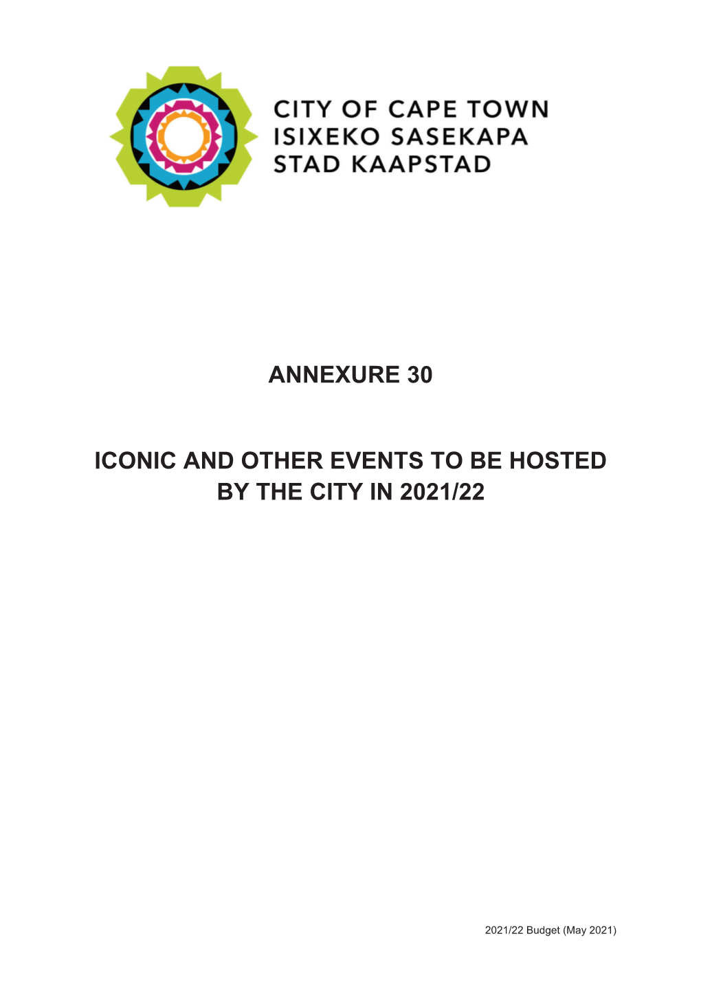 Annexure 30 Iconic and Other Events to Be Hosted by the City in 2021/22