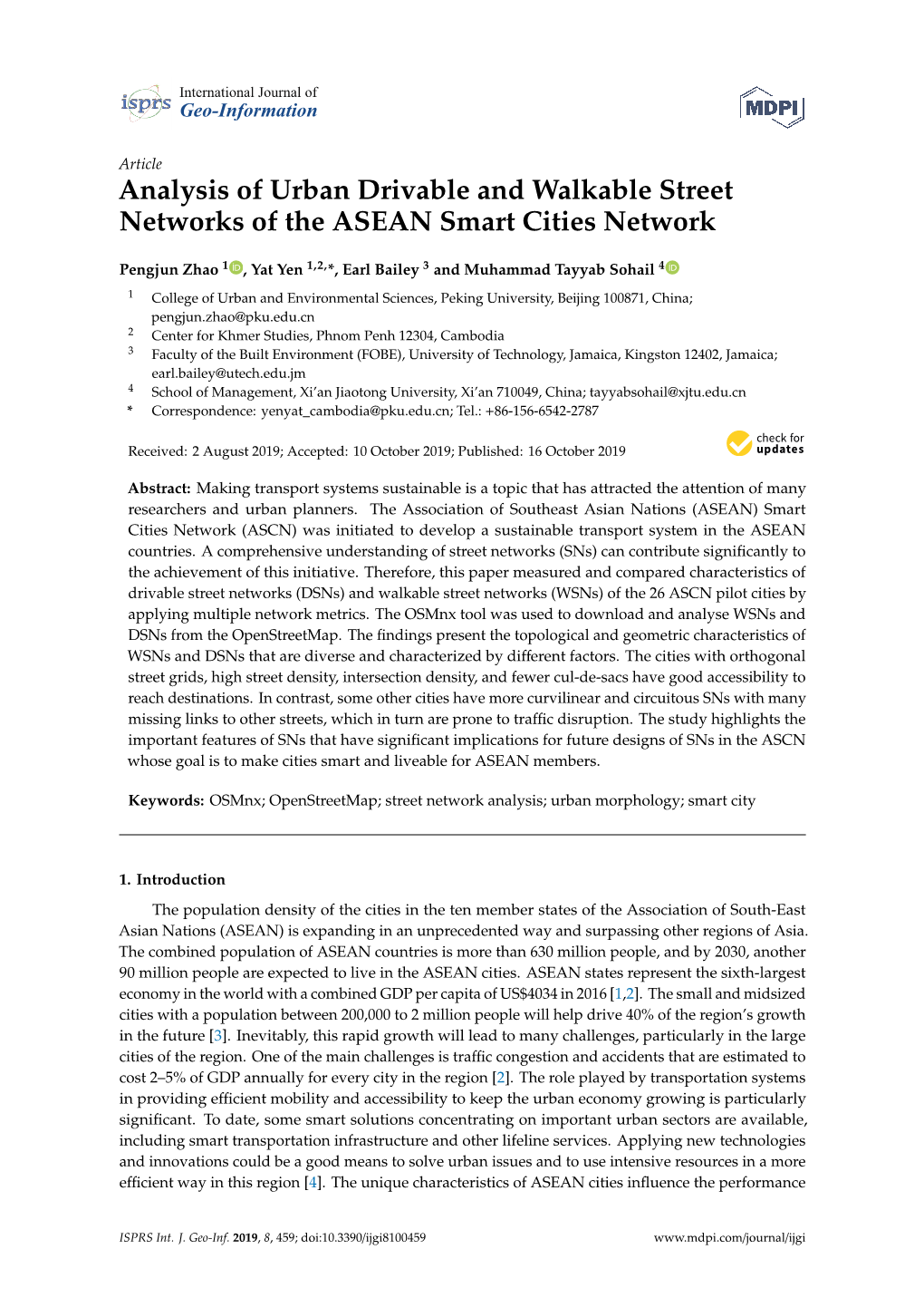 Analysis of Urban Drivable and Walkable Street Networks of the ASEAN Smart Cities Network