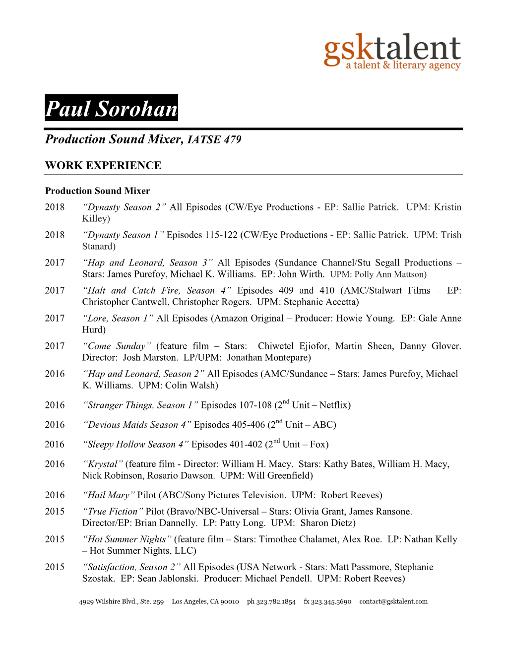 Paul Sorohan Resume