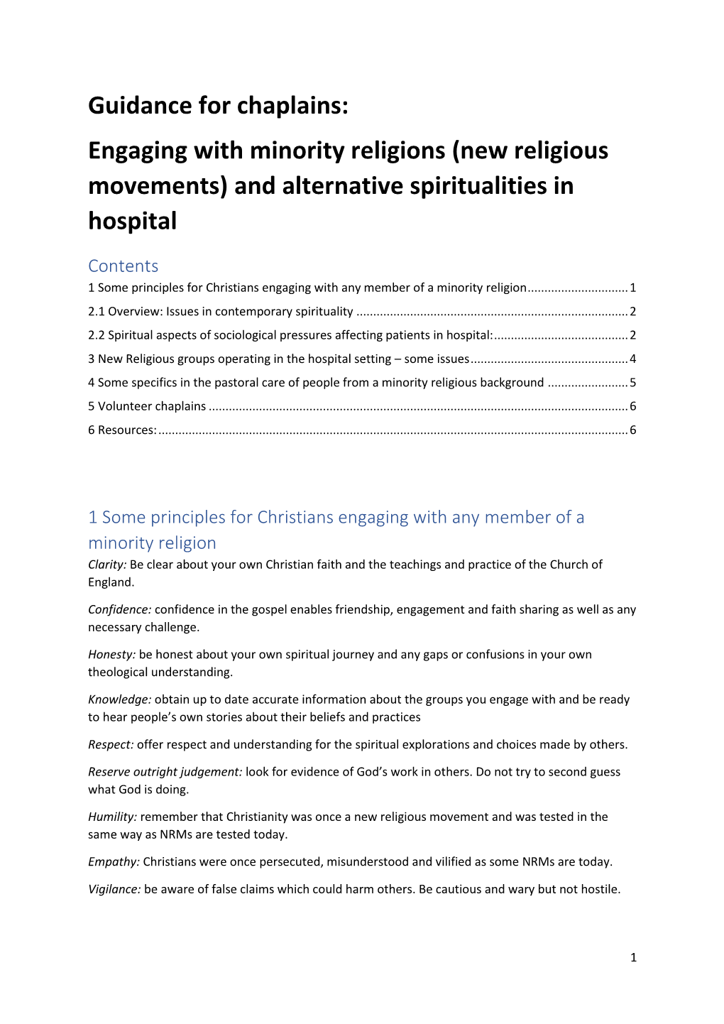 Guidance for Chaplains: Engaging with Minority Religions (New Religious Movements) and Alternative Spiritualities in Hospital