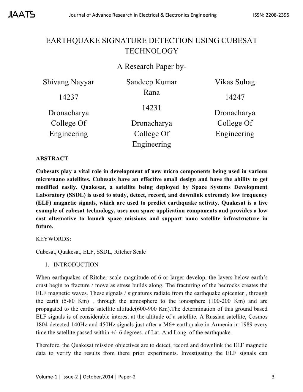 Earthquake Signature Detection Using Cubesat