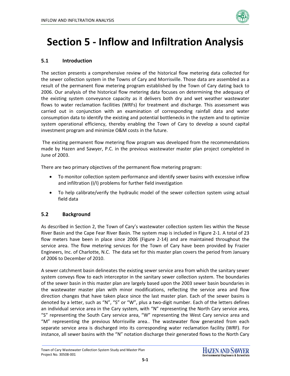 Section 5 - Inflow and Infiltration Analysis