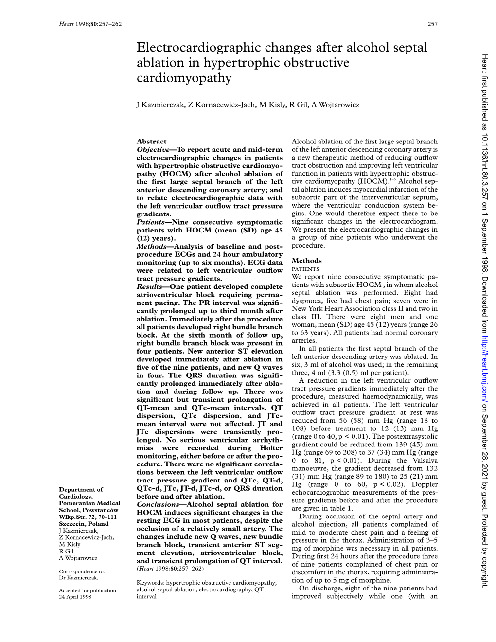 Electrocardiographic Changes After Alcohol Septal Ablation In