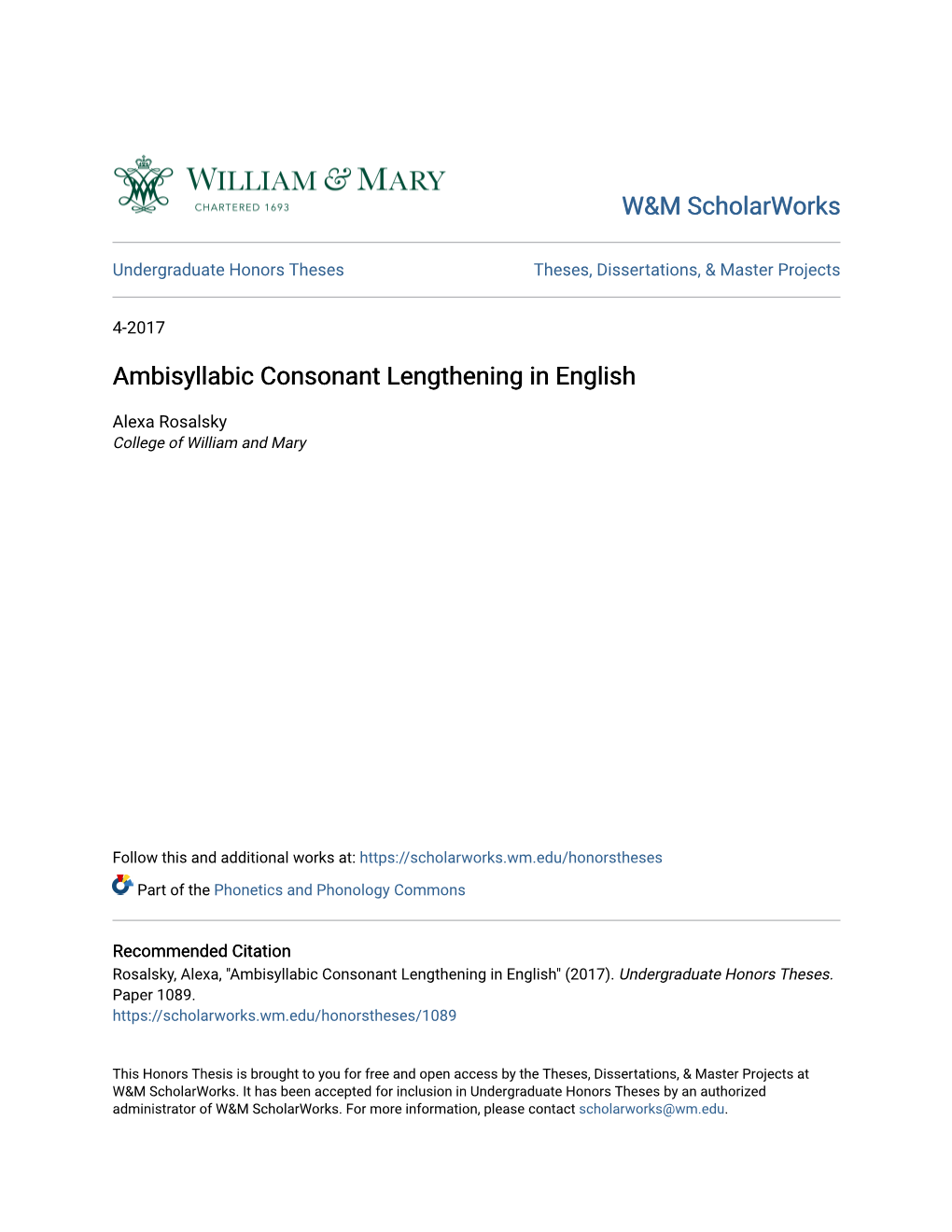 Ambisyllabic Consonant Lengthening in English