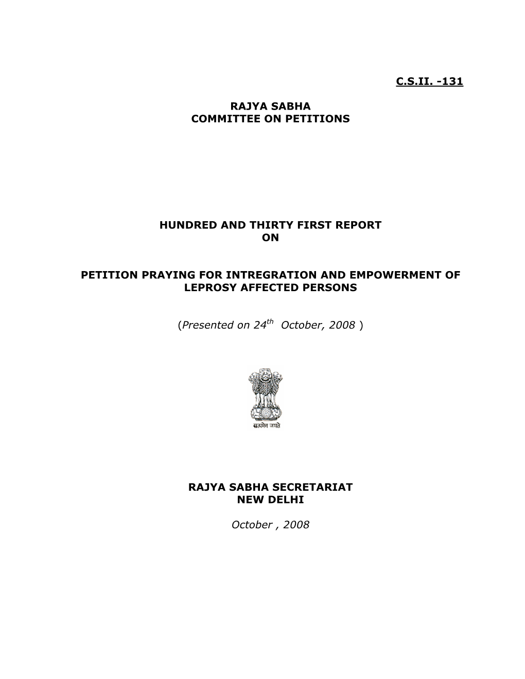 C.S.Ii. -131 Rajya Sabha Committee on Petitions