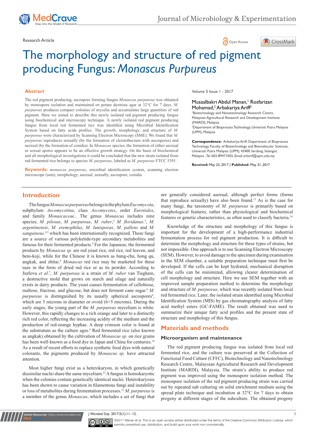 The Morphology and Structure of Red Pigment Producing Fungus: Monascus Purpureus