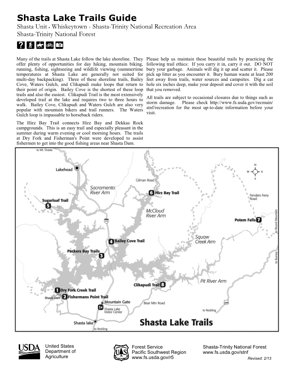 Shasta Lake Trails Guide Shasta Unit  Whiskeytown - Shasta-Trinity National Recreation Area Shasta-Trinity National Forest ?,\Bv