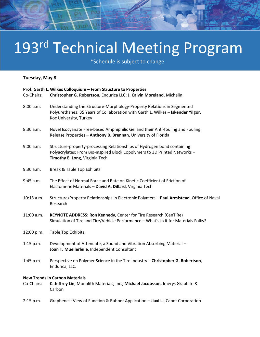 193Rd Technical Meeting Program