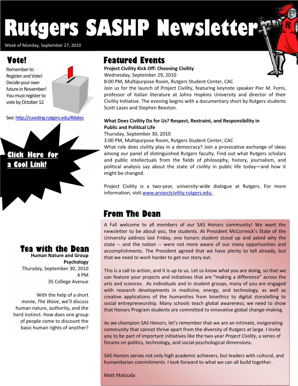 Rutgers SASHP Newsletter